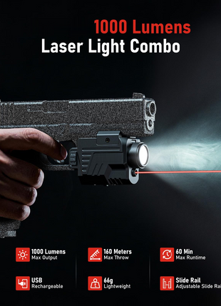 CVLIFE Rechargeable Gun Light featuring slide rail 七 rechargeable in red laser light combo