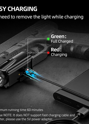 CVLIFE Lumens Pistol Light featuring no need to remove the light while charging in blue laser light combo