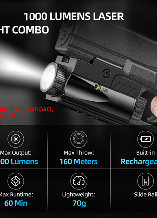 CVLIFE Gun Light featuring max runtime lightweight slide rail in blue laser light combo