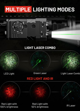 CVLIFE Lumens Rifle Flashlight featuring green laser light laser combo Green Laser+IR Laser+White Light+Red Light