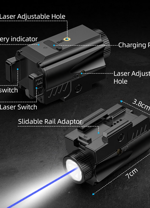 CVLIFE Pistol Light featuring light switch laser switch slidable rail adaptor in blue laser light combo