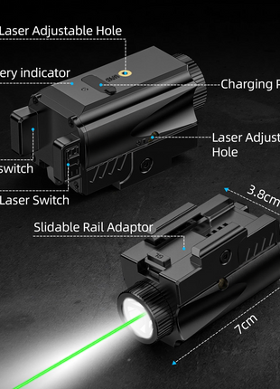 CVLIFE Pistol Light featuring light switch laser switch slidable rail adaptor in green laser light combo