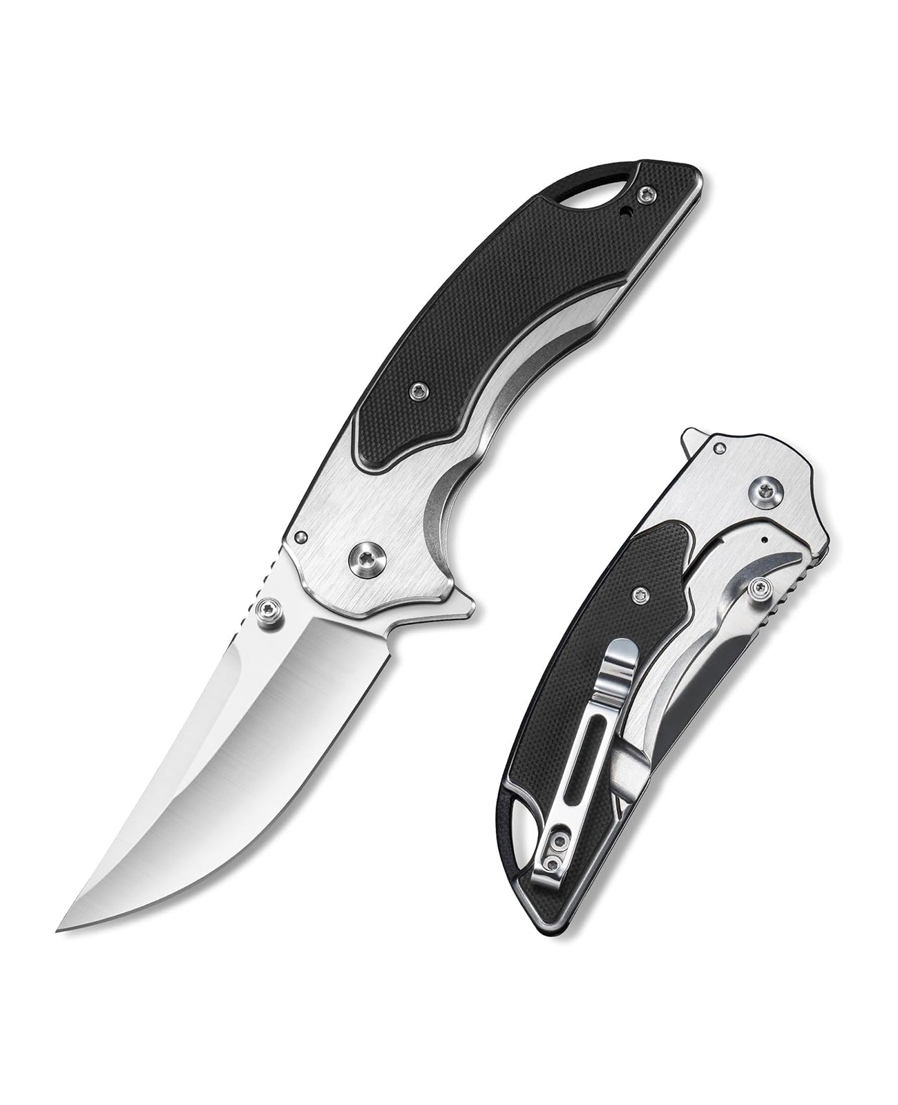  KEXMO Pocket Knife for Men - 3.46 Sharp Blade Wood Handle  Pocket Folding Knives with Clip, Glass Breaker - EDC Knives for Survival  Camping Fishing Hiking Hunting Gift Women, Black 