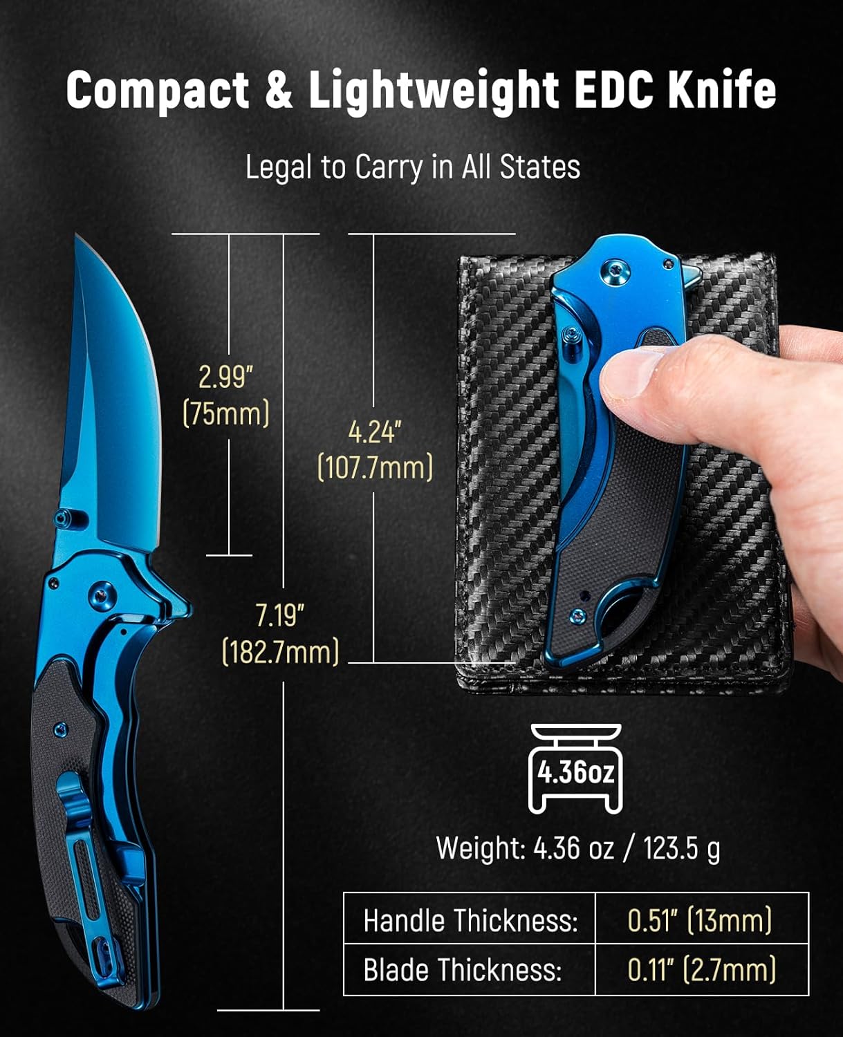  KEXMO Pocket Knife for Men - 3.46 Sharp Blade Wood Handle  Pocket Folding Knives with Clip, Glass Breaker - EDC Knives for Survival  Camping Fishing Hiking Hunting Gift Women, Black 