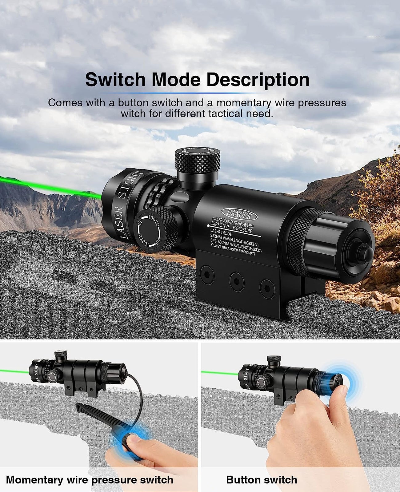 Green Laser Sight Green Dot 532nm Scope with Pressure Switch Green Laser Sight Green Dot 532nm Scope with Pressure Switch