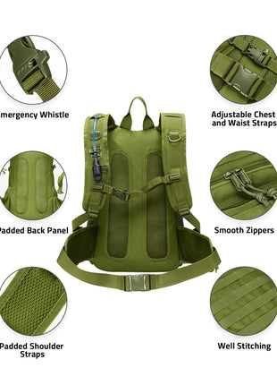 CVLIFE Hydration Hiking Backpack featuring adjustable chest and waist straps padded back panel in green