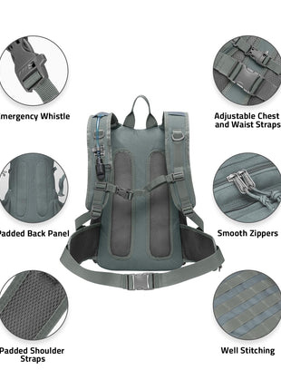 CVLIFE Hydration Hiking Backpack featuring adjustable chest and waist straps padded back panel in grey
