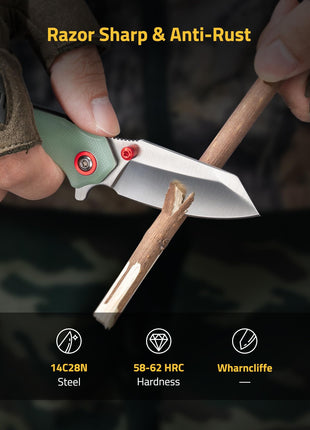 CVLIFE 2 12 14C28N Stainless Steel Blade featuring razor sharp & anti-rust in jade green