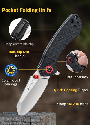 CVLIFE Steel Blade featuring pocket folding knife deep reversible clip in black