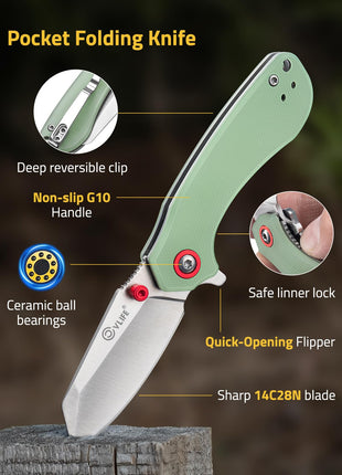CVLIFE Steel Blade featuring pocket folding knife deep reversible clip in jade green