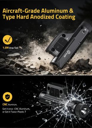 CVLIFE Light Laser Combo featuring aircraft-grade aluminum & type hard anodized coating in light with green beam