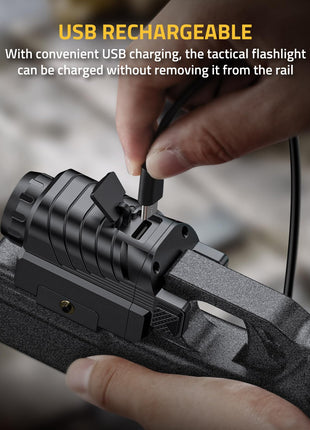 CVLIFE Lumen Rechargeable featuring can be charged without removing it from the rail