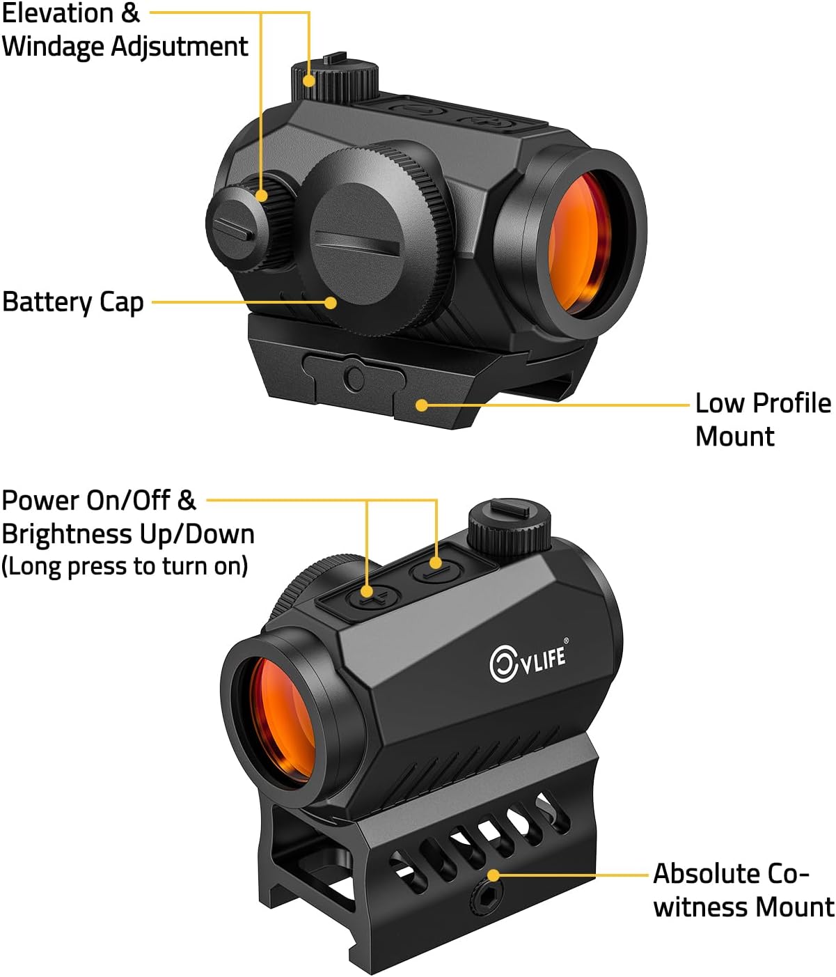 CVLIFE JackalHowl Motion Awake Red Dot Sight 2 MOA Red Dot Optics for