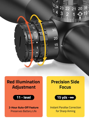 CVLIFE Multi-Coated ED Glass featuring precision side adjustment focus 6-24x50