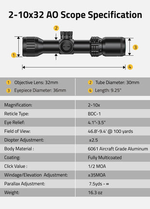 CVLIFE Offset Scope featuring diopter adjustment body material