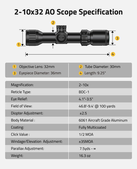 CVLIFE Offset Scope featuring diopter adjustment body material