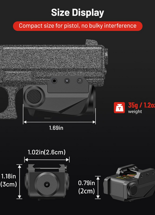 CVLIFE Pistol Laser featuring compact size for pistol, no bulky interference, 1.69in x 1.02in x 2.6cm