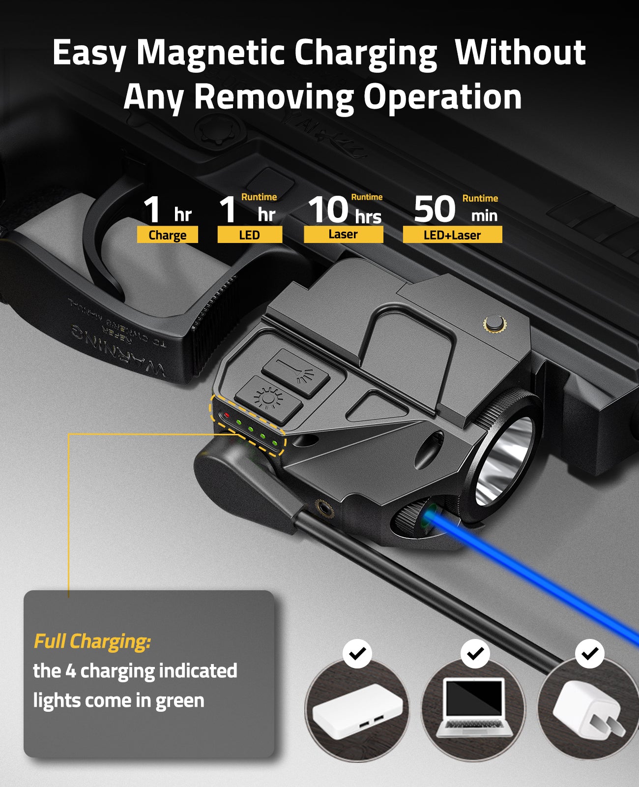 Magnetic Replacement Charger, Laser & Flashlight