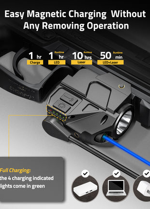Laser Light Tactical Flashlight with Magnetic Charging Function