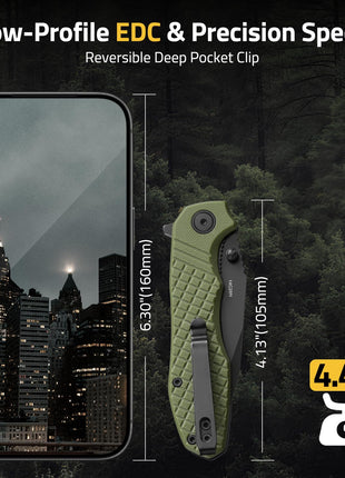 CVLIFE Pocket Knife featuring low-profile edc & precision specs reversible deep pocket clip in green