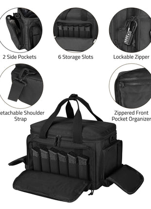 CVLIFE Range Bag featuring lockable zipper detachableshoulder zippered front in black