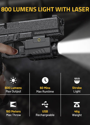 CVLIFE Rechargeable Pistol Light featuring max output max runtime