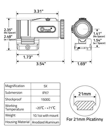 CVLIFE Red Dot Magnifier featuring for picatinny housing material