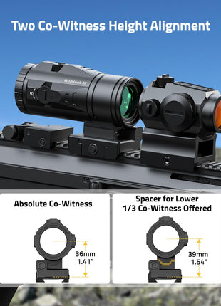 CVLIFE Red Dot Magnifier featuring two co-witness height alignment, 36mm x 39mm