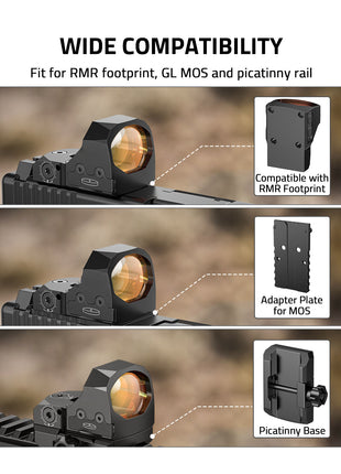 Red Dot Sight Wide Compatibility for RMR, GL MOS, and Picatinny Rail