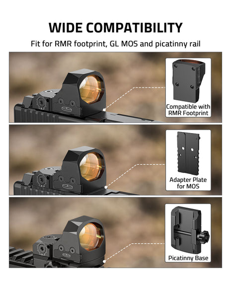 Red Dot Sight Wide Compatibility for RMR, GL MOS, and Picatinny Rail