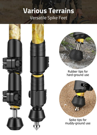 CVLIFE rifle bipod featuring versatile spike feet rubber tips for hard-ground use in leaf camo