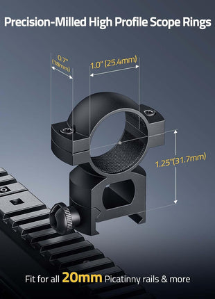 High Profile Precision Scope Rings Mounts for All 20mm Picatinny Rails