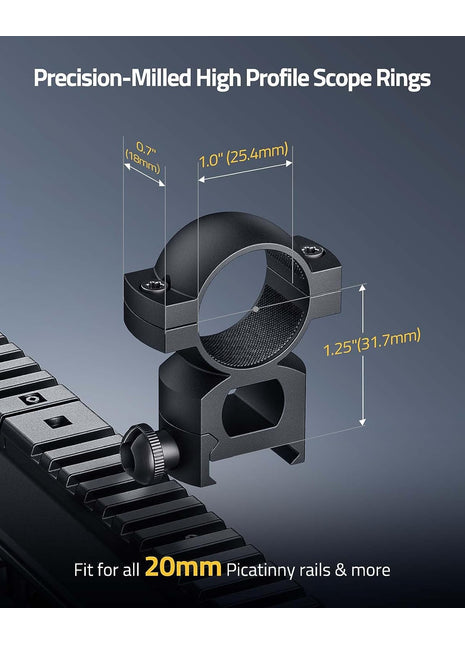 High Profile Precision Scope Rings Mounts for All 20mm Picatinny Rails
