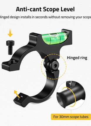 CVLIFE Scope Level with hinged design installs in seconds without removing your scope