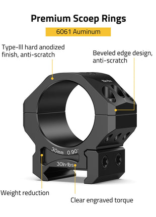CVLIFE Scope Rings featuring type-lll hard anodized beveled edge design finish, anti-scratch 30mm x 0.90inch
