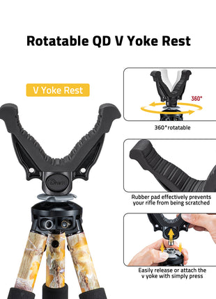 Shooting Tripods for Rifles with Rotatable QD V Yoke Rest 