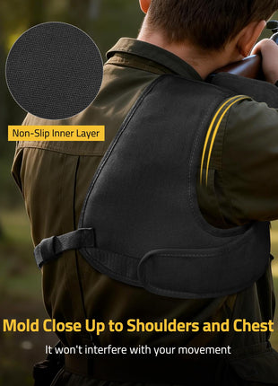CVLIFE Shotgun Shoulder Pad featuring mold close up to shoulders and chest in black