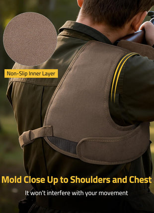 CVLIFE Shotgun Shoulder Pad featuring mold close up to shoulders and chest in brown
