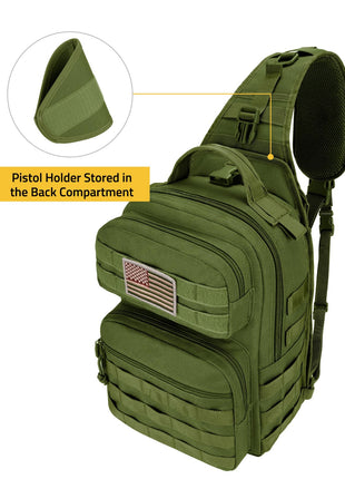 CVLIFE Sling Bag featuring pistol holderstored in the back compartment in green