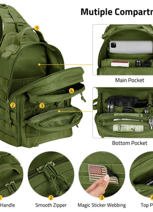 CVLIFE Sling Bag featuring smooth zipper magic sticker webbing in green
