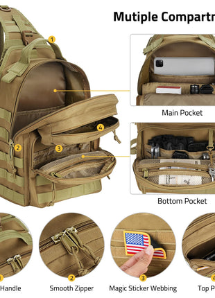 CVLIFE Sling Bag featuring smooth zipper magic sticker webbing in khaki