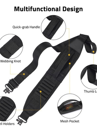 CVLIFE Rifle Sling featuring quick-grab handle webbing knot thumb loop in black