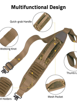 CVLIFE Holders Rifle Sling featuring thumb loop mesh pocket in khaki