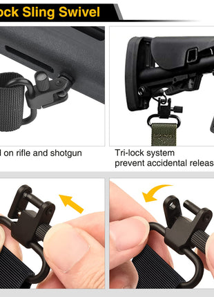 CVLIFE Shotgun Sling 550 Paracord Sling Tri-Lock Swivel featuring swivel mounted on rifle and shotgun tri-lock system in dark