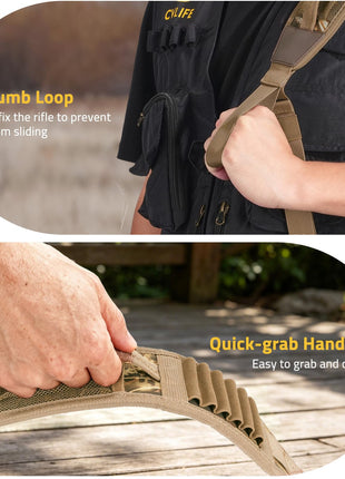 CVLIFE Holders Rifle Sling featuring thumb loop can fix the rifle to prevent in khaki