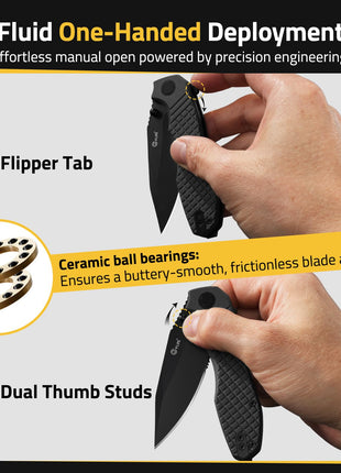 CVLIFE Steel Blade featuring ceramic ball bearings ensures a buttery-smooth, frictionless blade action in black