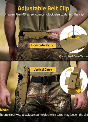 CVLIFE Tang Bushcraft Knife featuring adjustable belt clip