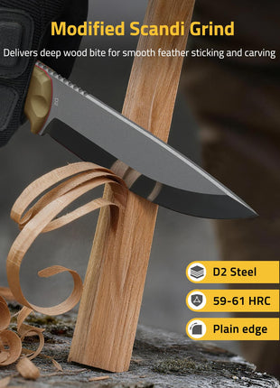 CVLIFE Tang Bushcraft Knife featuring modifiedscandi grind