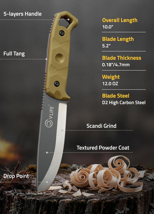 CVLIFE Tang Bushcraft Knife featuring overall length blade length, 4.7mm