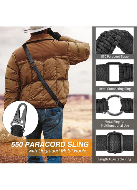 550 Paracord Sling with Metal Hooks and Adjustable Ring